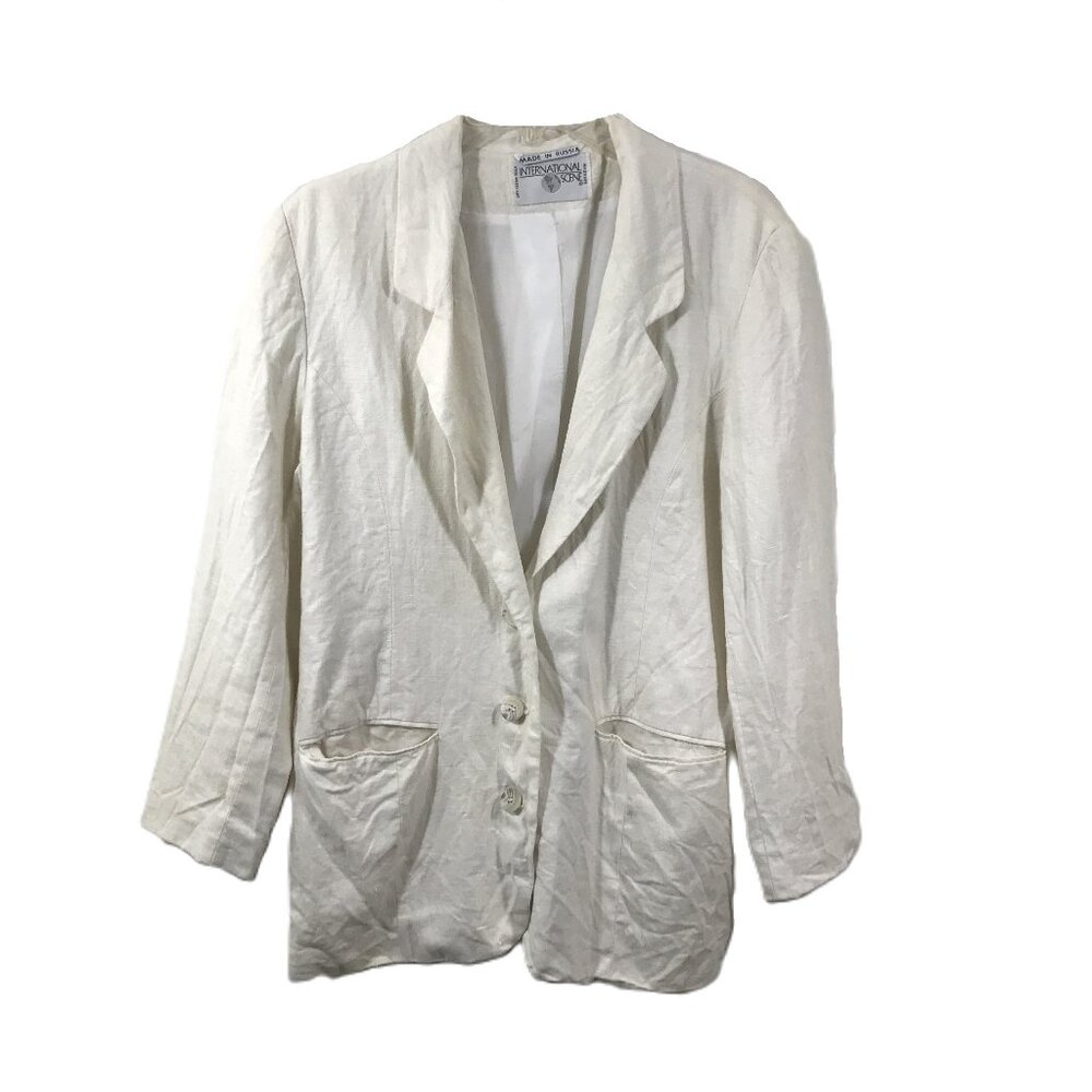 Vintage Linen Blazer with Pockets Ivory Sz 10 - Picture 2 of 13